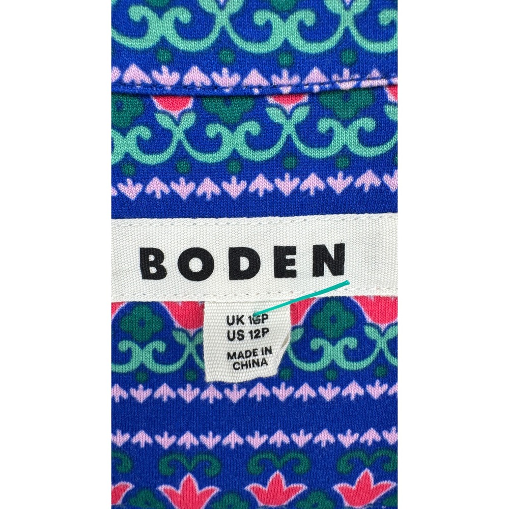 Boden Lily Jersey Maxi Tea Dress Womens 12P Green Floral V-Neck Pockets Boho - Picture 2 of 16